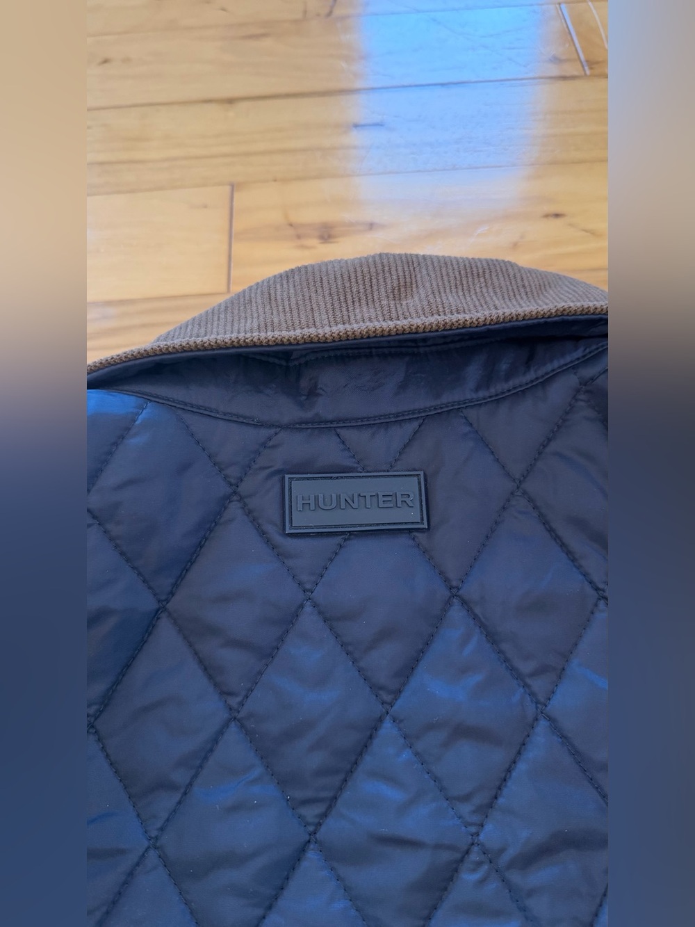 Hunter Rachel Navy Quilted Puffer Jacket with Brown Corduroy Collar Women New - Picture 13 of 13
